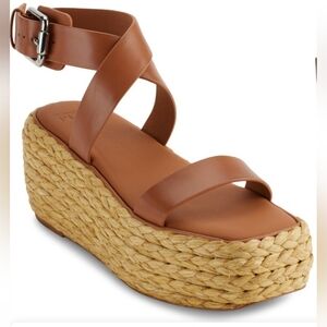 Donna Karan Pure sandals 7.5 brown leather Lolah platform chunky raffia new $92